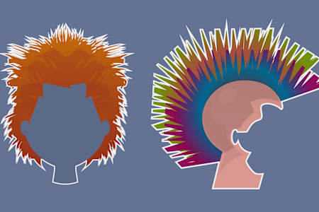 Dibujo de estilos de corte de pelo punk de finales de los años 70.