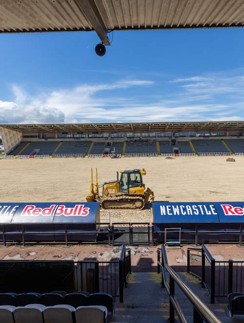 View of Kingston Park pitch upgrade from the East Stand