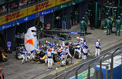 Liam Lawson makes a pit stop during the F1 Grand Prix of Australia at Albert Park Grand Prix Circuit in March 2026 in Melbourne, Australia. 
