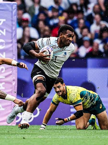 Joji Nasova in action for Fiji 7s at the 2024 Paris Olympic Games