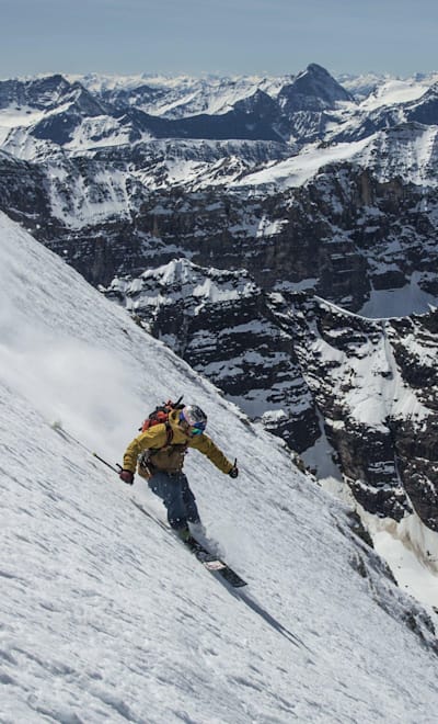 Johnny Collinson skiing on Mount Lefroy during a ski mountaineering trip at Banff National Park, Alberta, Canada on May 6, 2016.