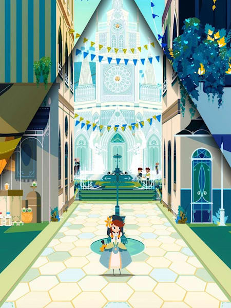 Una captura de pantalla de la pantalla dividida en tres partes en el videojuego Cris Tales.