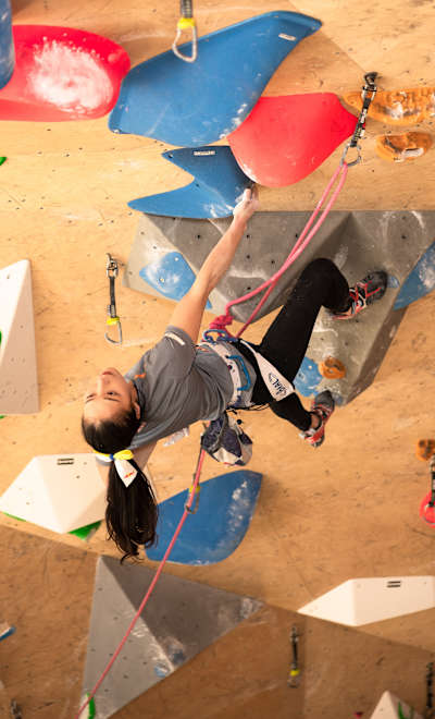 Ja-In Kim of South Korea performs during the Red Bull Climbing Performance camp in Vrbnje, Slovenia on April 8, 2025.
