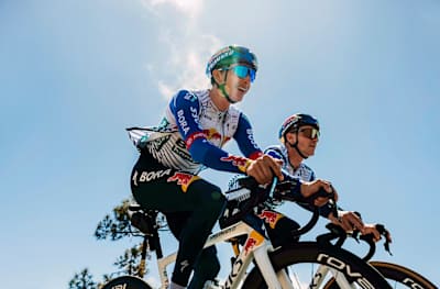 Remco Evenepoel and Florian Lipowitz seen during a training session on Mount Teide, Tenerife in February 2026.