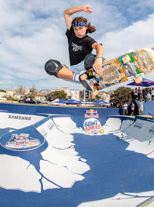 Nathan Matheron does a frontside air at Red Bull Bowl Rippers in Marseille, France on September 2, 2023