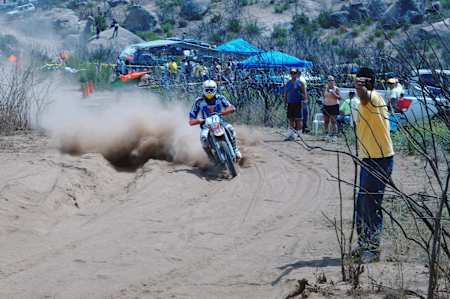 French rally rider and Dakar legend Cyril Despres kicking up dust at the 2007 Baja 500 off-road race in Baja California, Mexico.