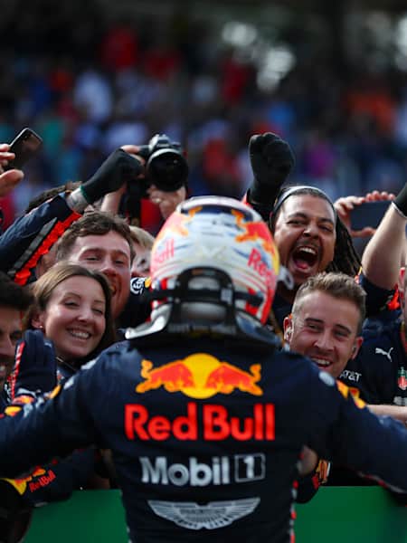 Max Verstappen celebrates winning the 2019 Brazilian Grand Prix.