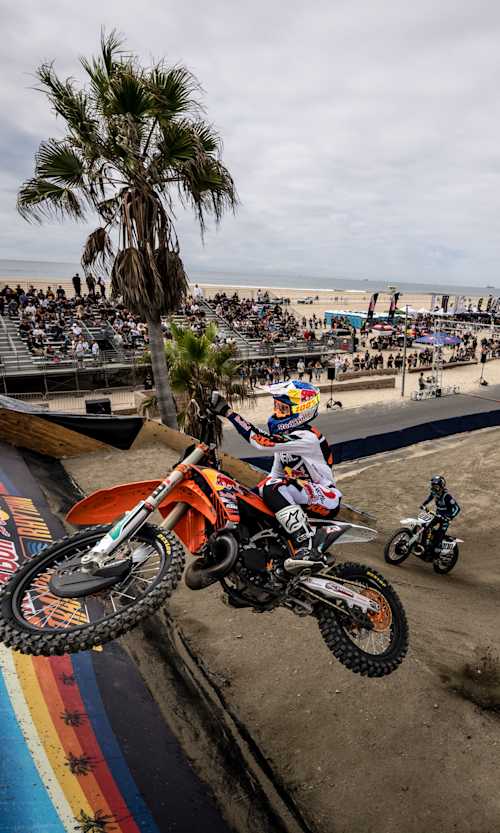 Marvin Musquin and Josh Hansen race during Red Bull Straight Rhythm in Huntington Beach, CA, USA on October 15, 2022. 