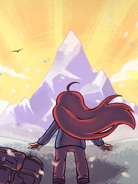 A promotional image from the indie video game, Celeste.