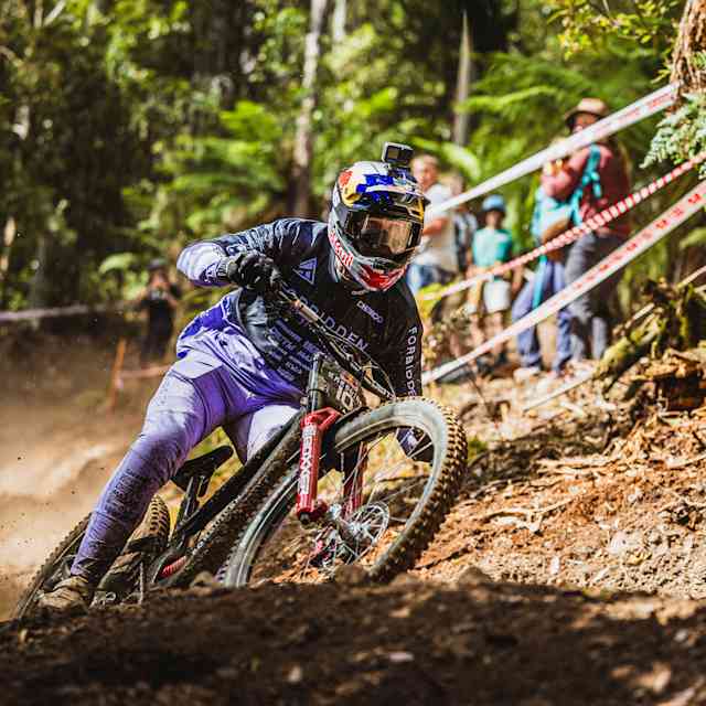 Jackson Goldstone in action at Red Bull Hardline in Maydena Bike Park, Australia on February 21, 2024