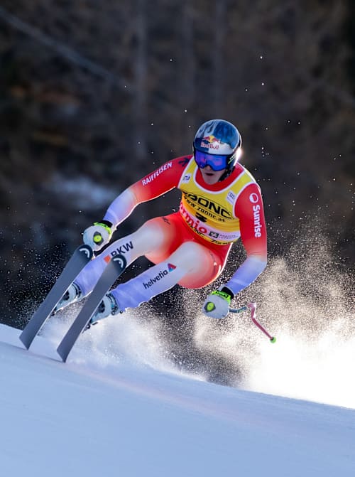 Franjo Von Allmen of Switzerland in action during the men Downhill of FIS ski alpine world cup at the Stelvio in Bormio, Italy on December 28, 2024