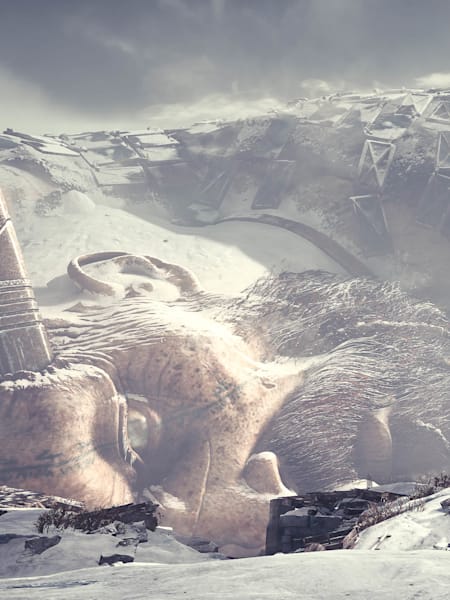 Thamur punctuates the foreboding landscape in God of War's Midgard