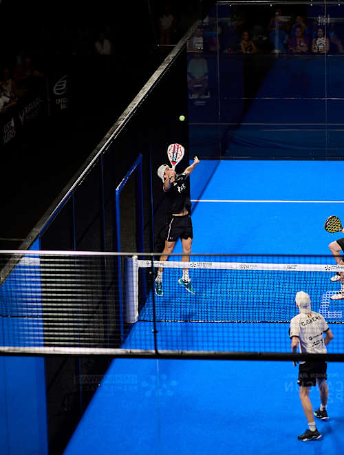 Juan Lebron and Franco Stupaczuk perform during the quarter finals of the Cancun Premier Padel P2 in Cancun, Mexico on March 14, 2025.   