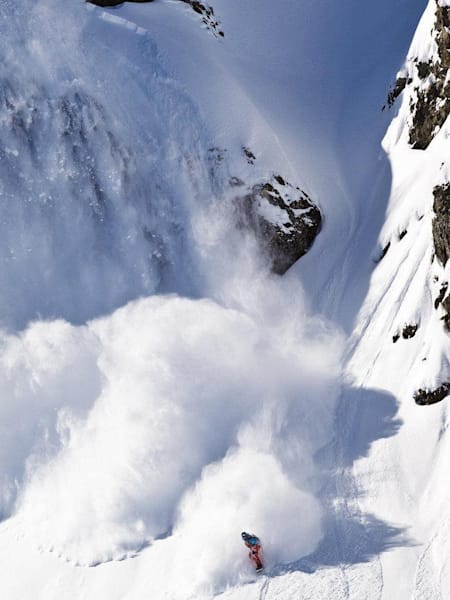 Xavier de Le Rue snowboarding in Engelberg, Switzerland.