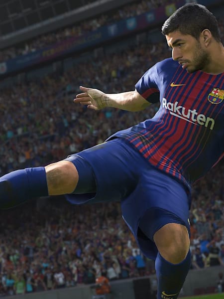 FC Barcalona player Luis Suárez depicted in PES 2018 football sim video game.