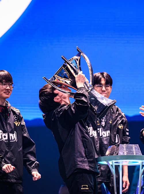 Event winner, T1 are seen at League of Legends World Championship in Seoul, South Korea on November 19, 2023.   