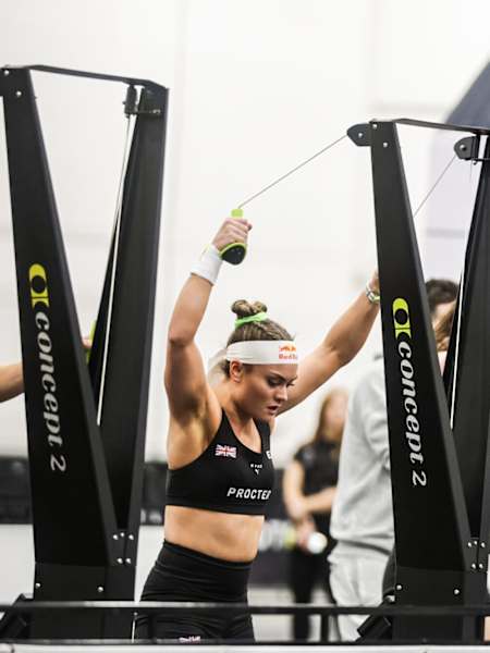 HYROX athlete Lucy Procter powering through the SkiErg station.