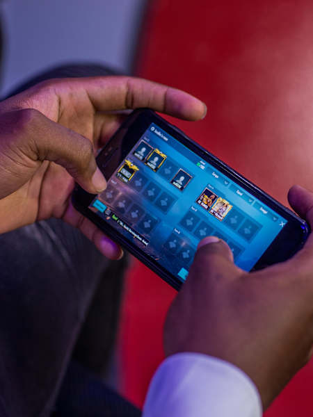 A gamer competes in PUBG Mobile at Red Bull M.E.O.