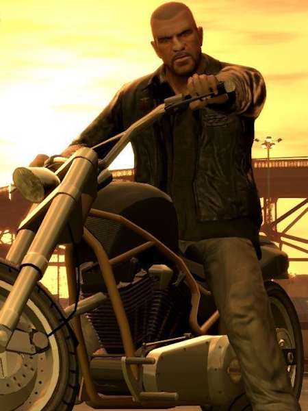 Screenshot of gameplay from Grand Theft Auto IV: The lost and dammed of a character on a motorcycle.
