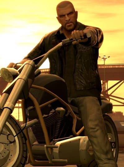 Screenshot of gameplay from Grand Theft Auto IV: The lost and dammed of a character on a motorcycle.