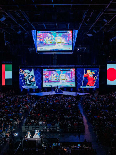 A photo of the Street Fighter V finals at Evo 2019 in Las Vegas, Nevada.