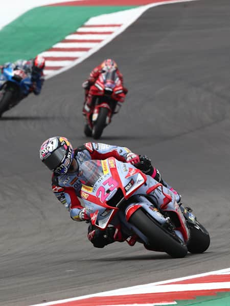 Enea Bastianini leads Jack Miller at the Circuit of the Americas.