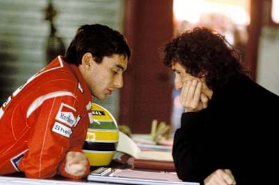 Le pilote de F1 Ayrton Senna et Alain Prost avant le Grand Prix de Formule 1 du Japon en 1989.