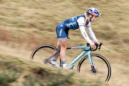 Evie Richards performs during a shoot in Malvern, United Kingdom on August 14, 2019.