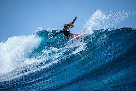 Caroline Marks surfing in the Mentawai Islands