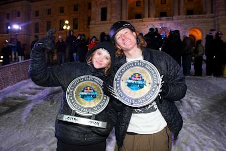 Veda Hallen and Austin Visintainer celebrate their victories at Red Bull Heavy Metal 2025 in Saint Paul, Minnesota.