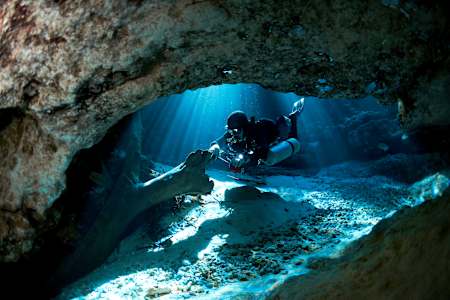 Cave diver Jill Heinerth pictured exploring the Devil's Eye Spring in Florida, USA.