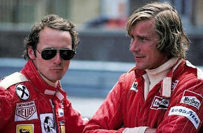 An image of Formula One legends Niki Lauda and James Hunt.
