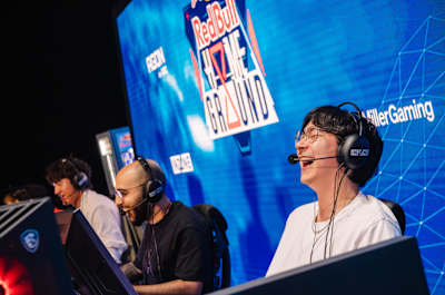 TenZ and Sacy share a joke at the Red Bull Home Ground World Finals in New York