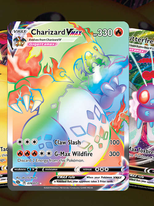 3 Pokémon-Karten, die Pikachu, Glurak und Smettbo zeigen