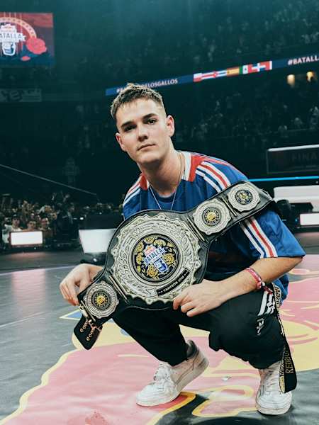 Bnet poses for a portrait as the winner of the International Final of the Red Bull Batalla de los Gallos in Madrid, Spain on November 30 2019.