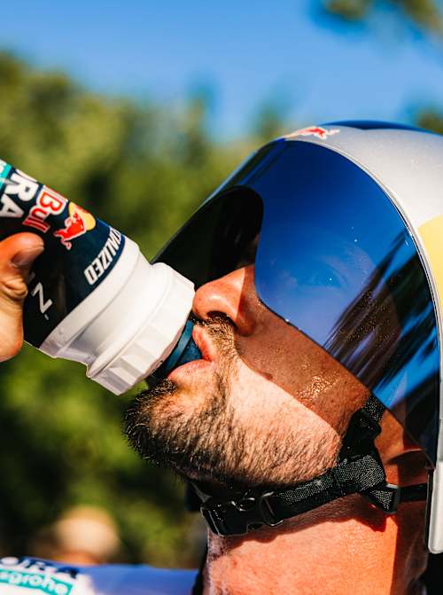 Nico Denz of Red Bull – BORA – hansgrohe hydrates during Stage 1 (TTT) in Barcelona, Spain, at the thrilling 113th Tour de France, July 2026