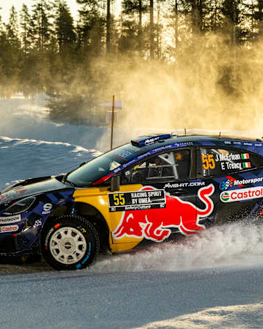 Josh McErlean (IRL) and Eoin Treacy (IRL) of Team M-Sport Ford World Rally Team compete during the World Rally Championship Sweden in Umea, Sweden on February 15, 2025