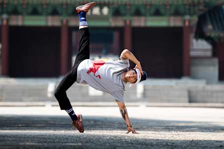 B-Boy Hong 10 poses for a portrait prior to the Red Bull BC One Camp Korea in Downtown Seoul, South Korea on May 24, 2019. 