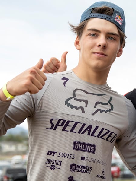 Finn Iles poses for a portrait after getting 2nd place at the Downhill race at Crankworx in Rotorua, New Zealand on March 22, 2019