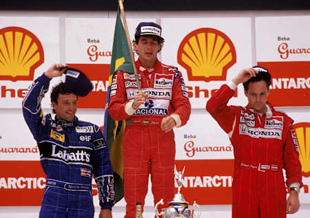 An exhausted Senna at Interlagos in 1991