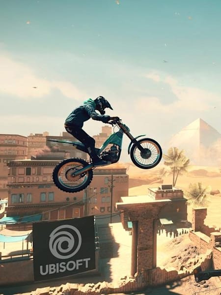 Screenshot of a jump in Trials Rising