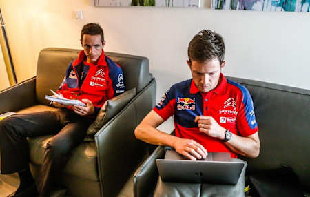 Sébastien Ogier and co-driver Daniel Ingrassia preparing for the 2019 Tour de Corse WRC Rally.