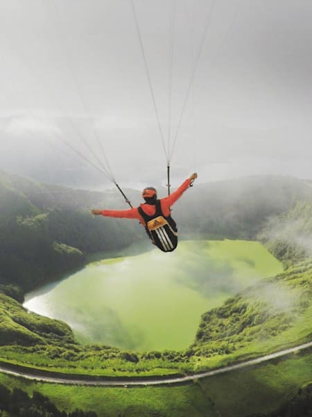 Paraglider Jean-Baptiste Chandelier gets an amazing view of the Azores from the sky.