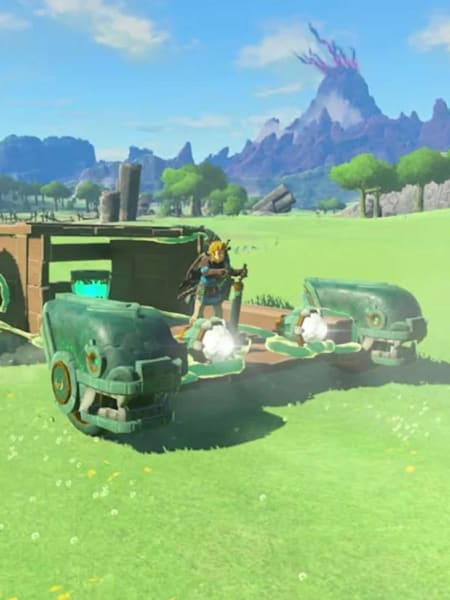Un véhicule roule dans le jeu vidéo Zelda&nbsp;: Tears of the Kingdom.