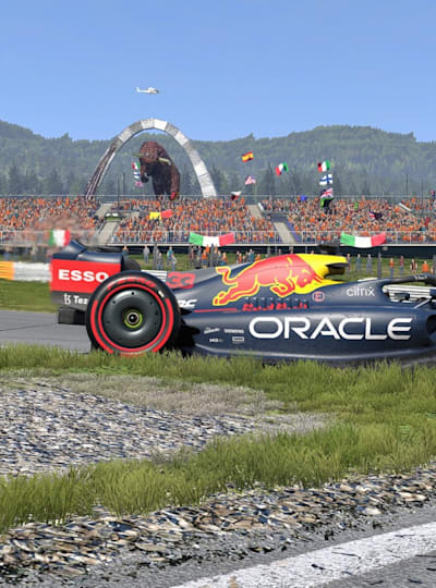 Una captura de pantalla de una versión preliminar de F1 22 muestra el coche de Max Verstappen delante del toro en el Red Bull Ring