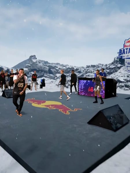 MC Skone and MC Rapder battling it out in the final of Red Bull Batalla de los Gallos International Final at Santo Domingo, Dominican Republic on December 12, 2020.