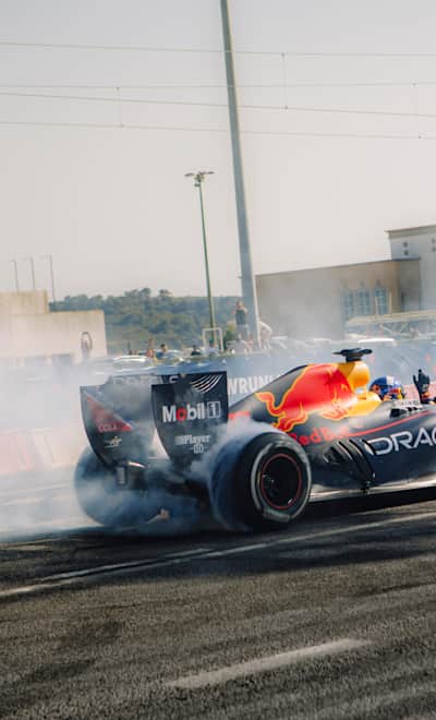 David Coulthard performs during the Red Bull Showrun Teaser in Lisbon, Portugal on June 24, 2023