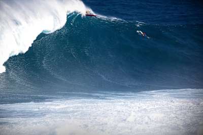 Brazilian Yuri Soledade surfs the giant wave of Jaws. 