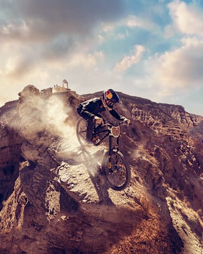 A rider in action at Red Bull Rampage, Virgin, Utah