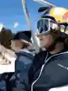 Brock Crouch and Judd Henkes on a ski lift in California.